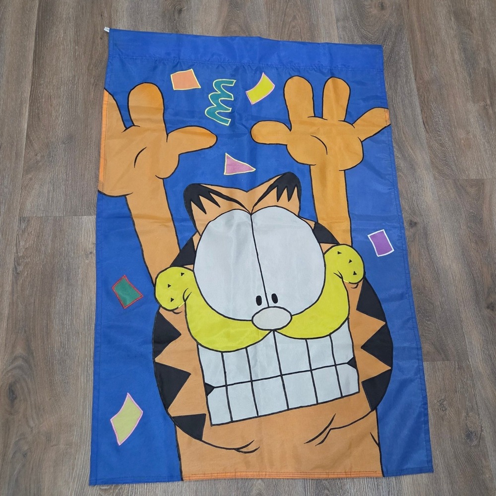 Vintage Garfield House Flag Applique Banner Confetti Celebration 28x43 Blue